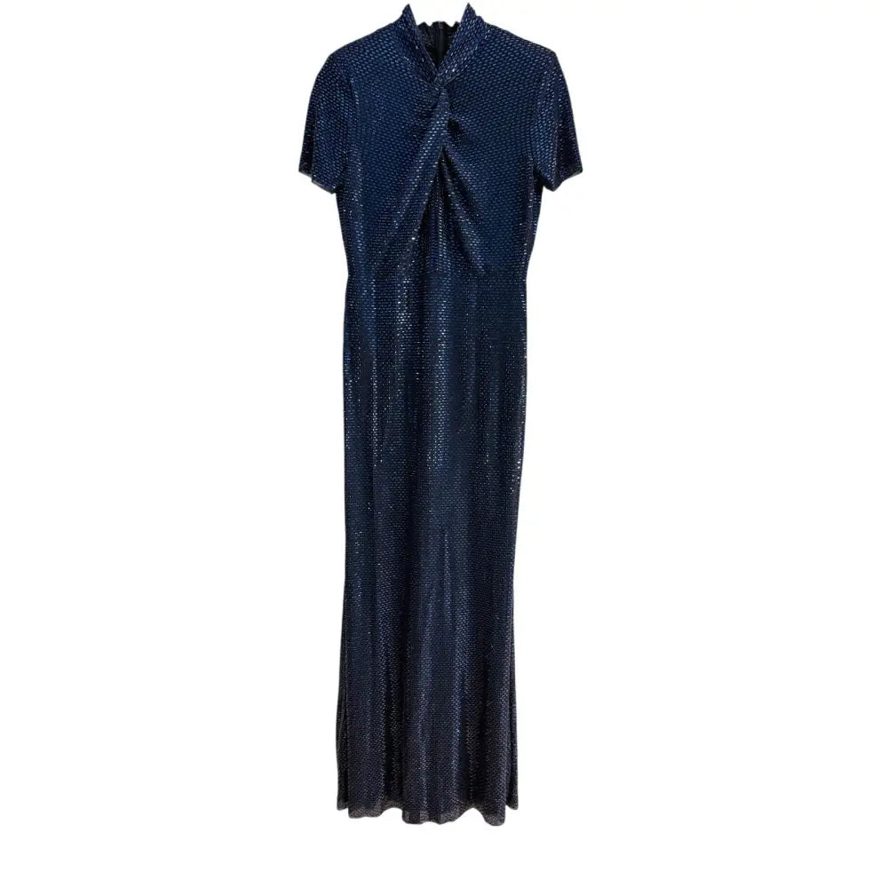 Self-Portrait Navy Rhinestone Mesh Twist Maxi Dress - Dress
