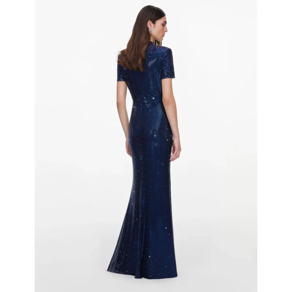Self-Portrait Navy Rhinestone Mesh Twist Maxi Dress - Dress
