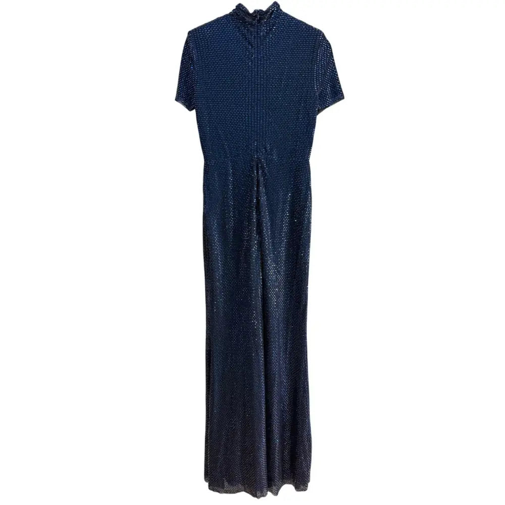 Self-Portrait Navy Rhinestone Mesh Twist Maxi Dress - Dress