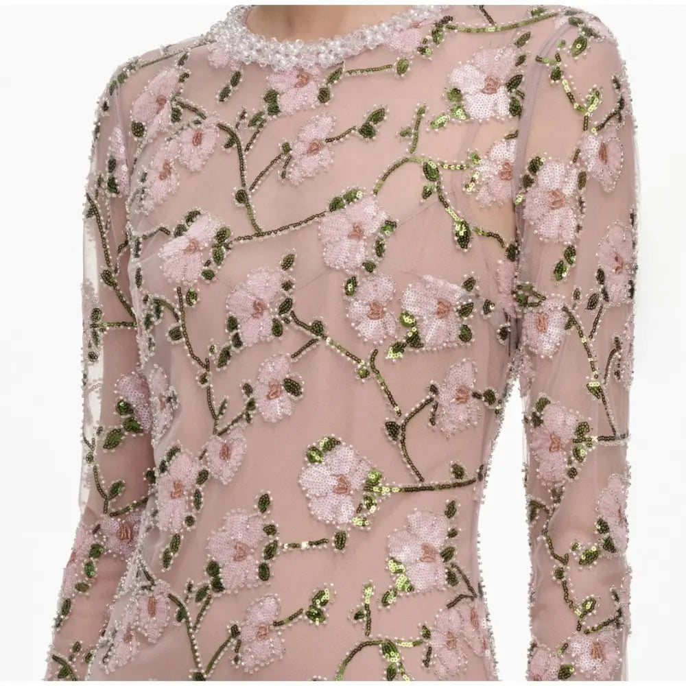 Self-Portrait Pink Floral Sequin Maxi Dress - Dress