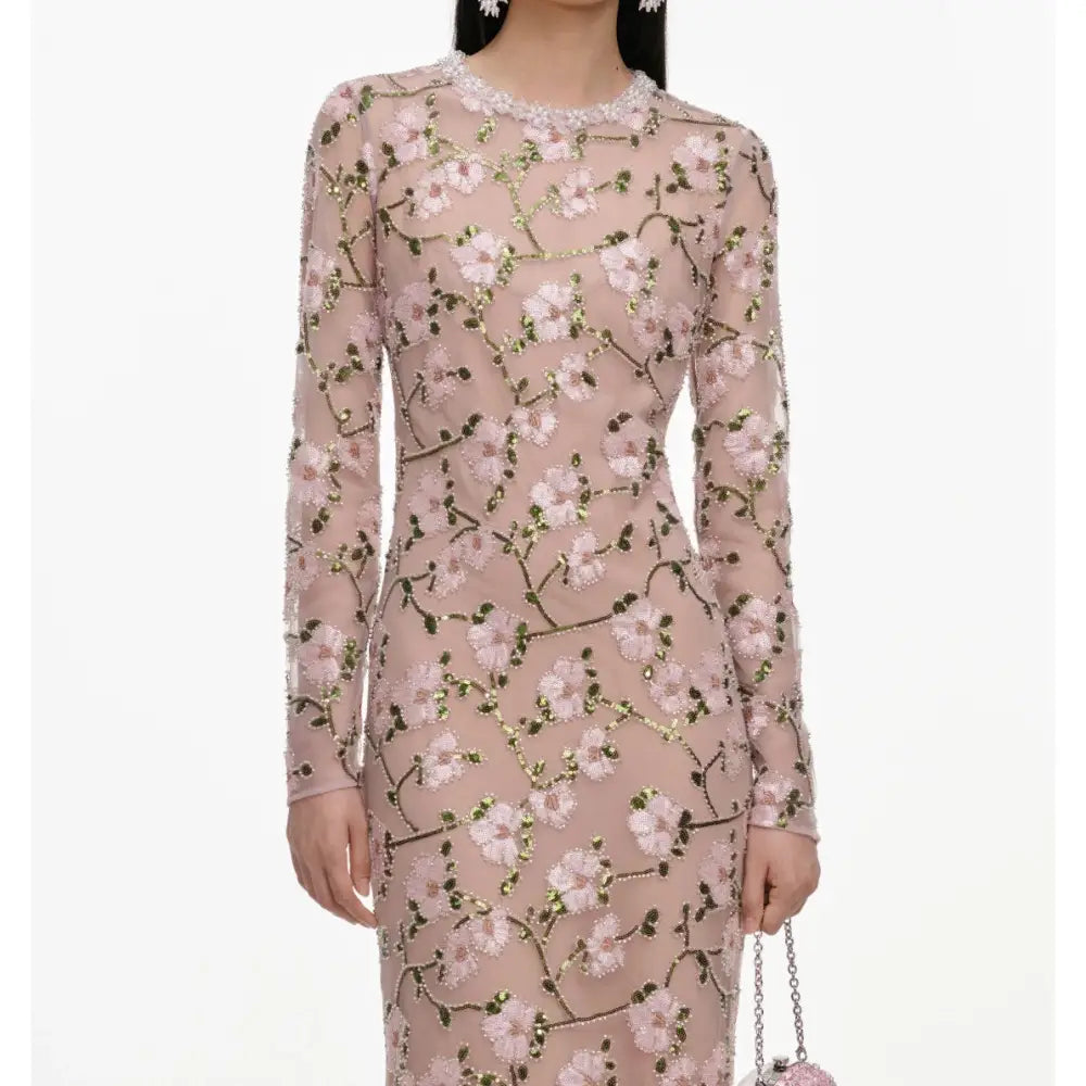Self-Portrait Pink Floral Sequin Maxi Dress - Dress