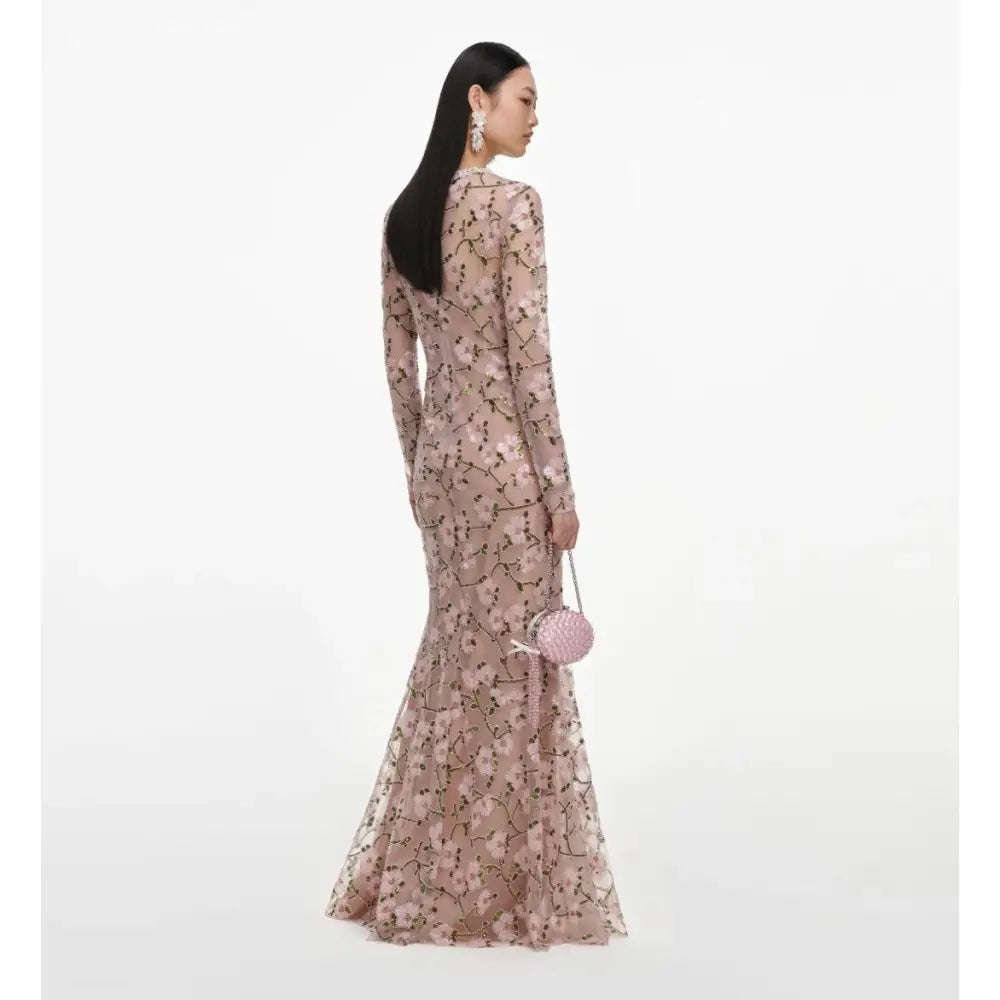 Self-Portrait Pink Floral Sequin Maxi Dress - Dress