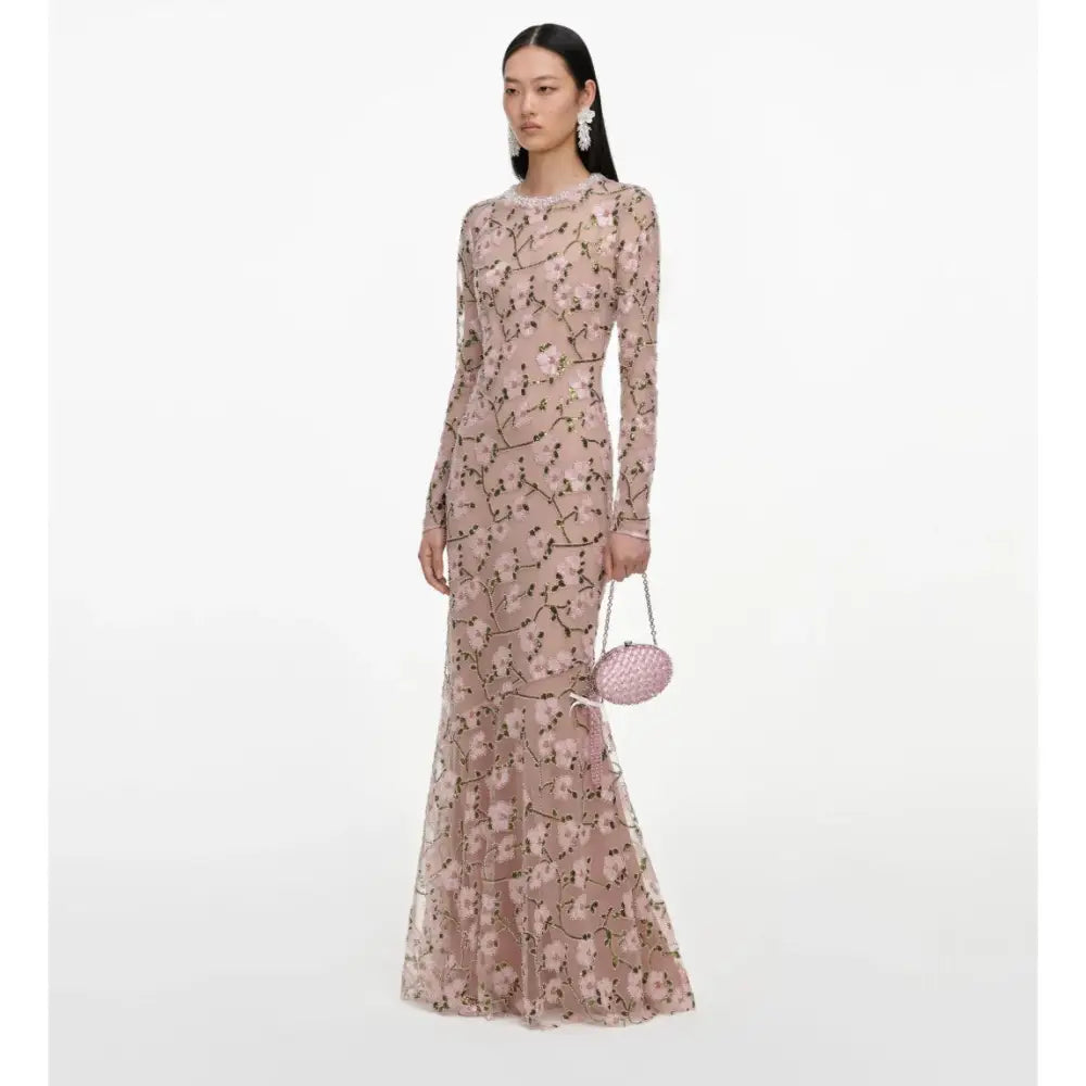 Self-Portrait Pink Floral Sequin Maxi Dress - Dress