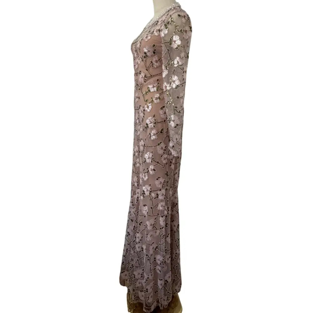 Self-Portrait Pink Floral Sequin Maxi Dress - Dress