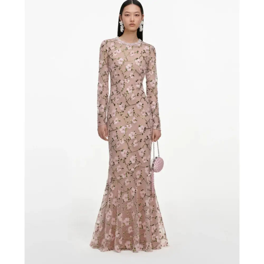 Self-Portrait Pink Floral Sequin Maxi Dress - Dress