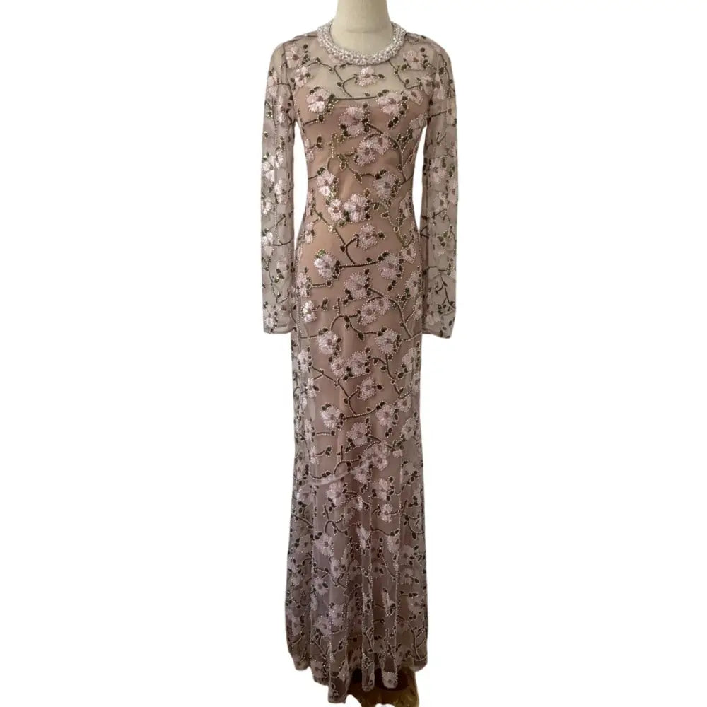 Self-Portrait Pink Floral Sequin Maxi Dress - Dress
