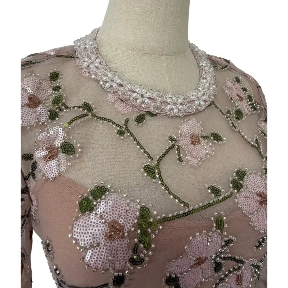 Self-Portrait Pink Floral Sequin Maxi Dress - Dress