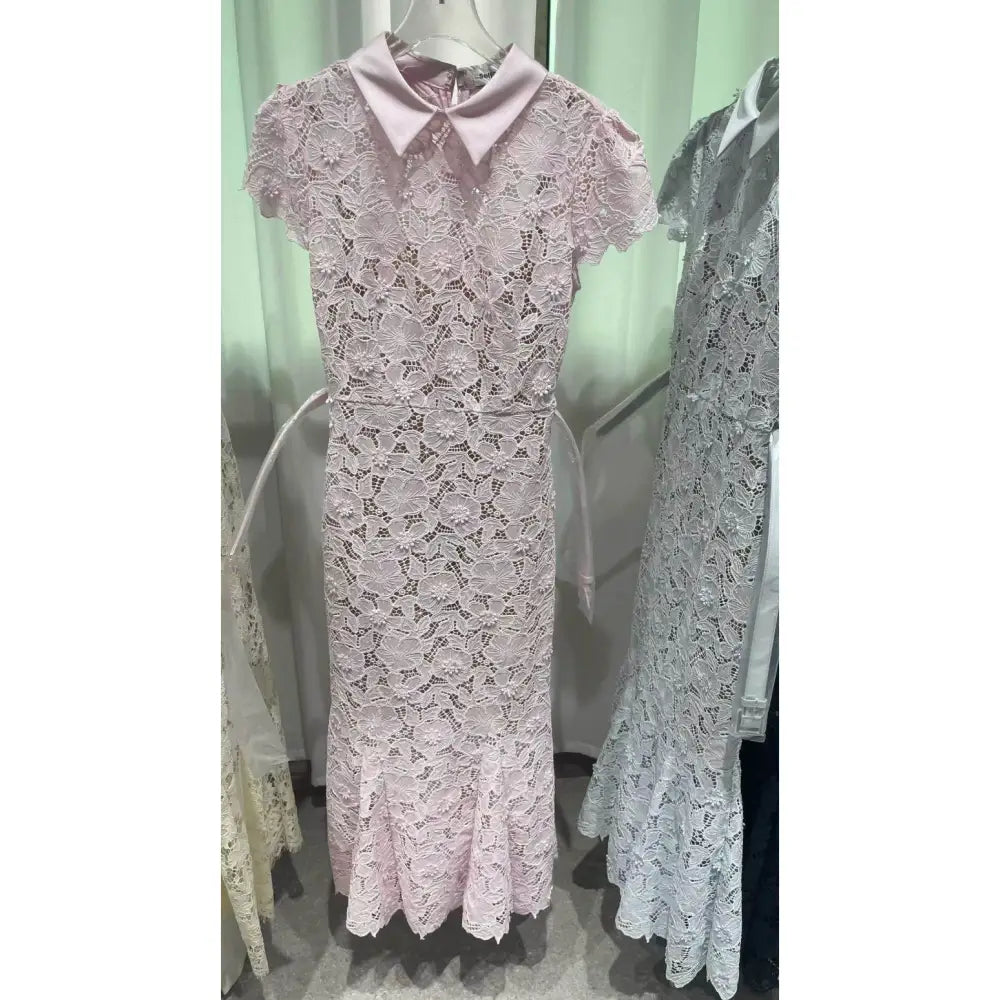 Self Portrait Pink Guipure Lace Midi Dress - Dress