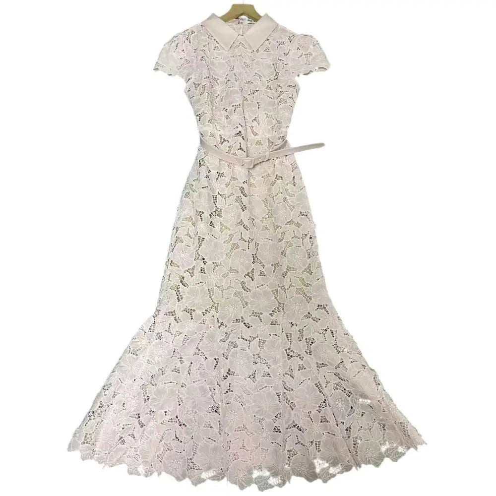 Self Portrait Pink Guipure Lace Midi Dress - Dress