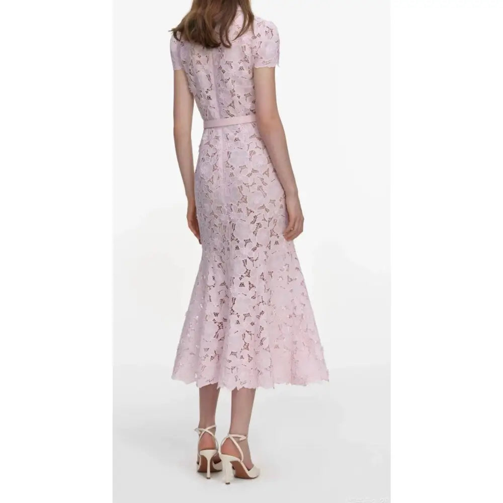 Self Portrait Pink Guipure Lace Midi Dress - Dress