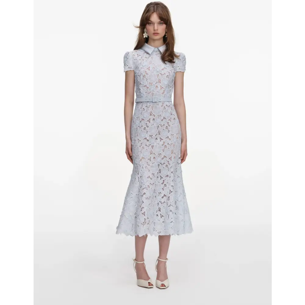 Self Portrait Pink Guipure Lace Midi Dress - Blue / 2 - Dress