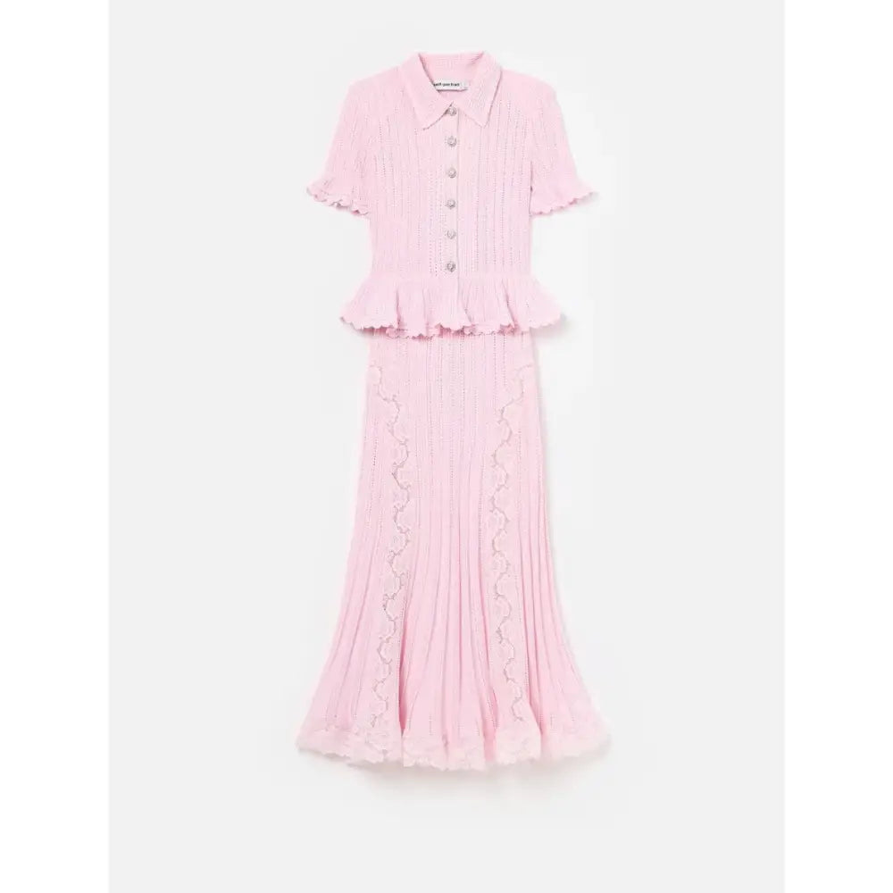 Self Portrait Pink Pointelle Peplum Knit Midi Dress - Dress