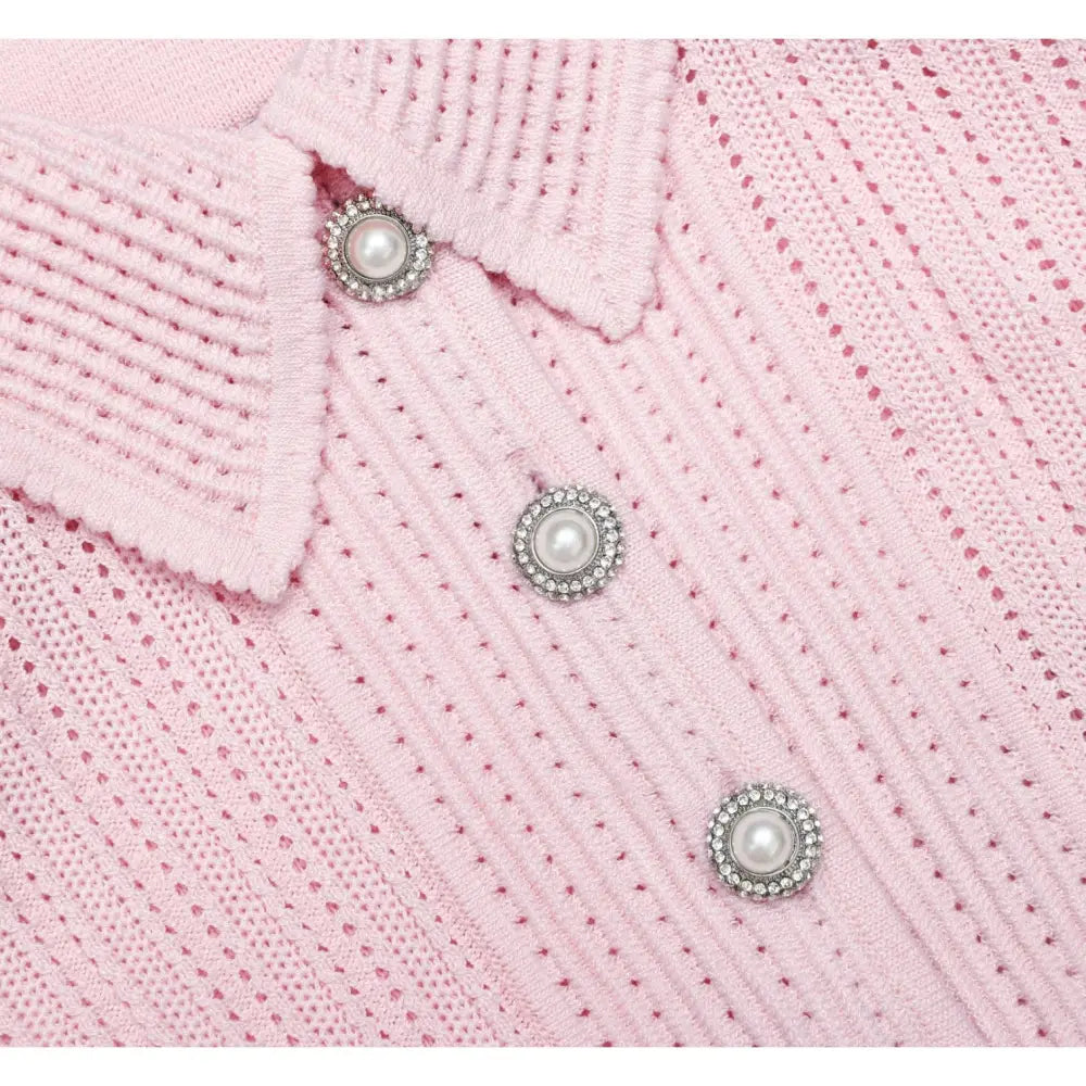 Self Portrait Pink Pointelle Peplum Knit Midi Dress - Dress