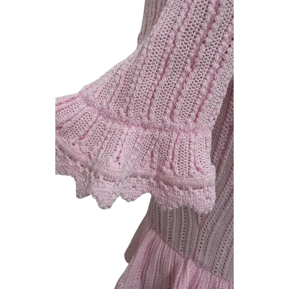 Self Portrait Pink Pointelle Peplum Knit Midi Dress - Dress