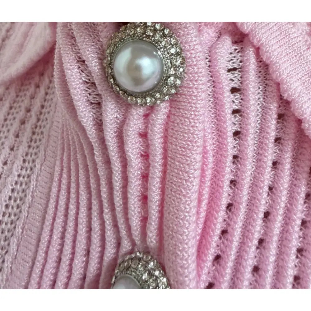 Self Portrait Pink Pointelle Peplum Knit Midi Dress - Dress