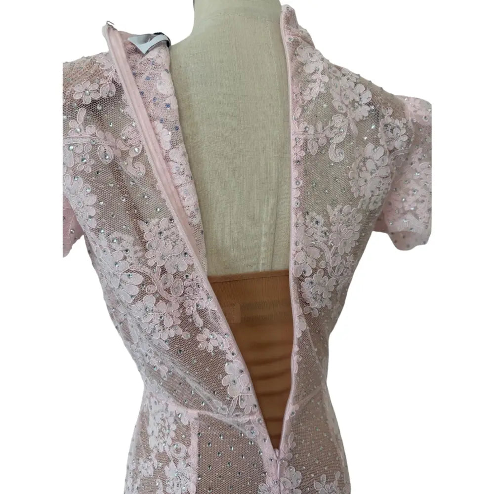 Self-Portrait Pink Rhinestone Lace Midi Dress - Dress
