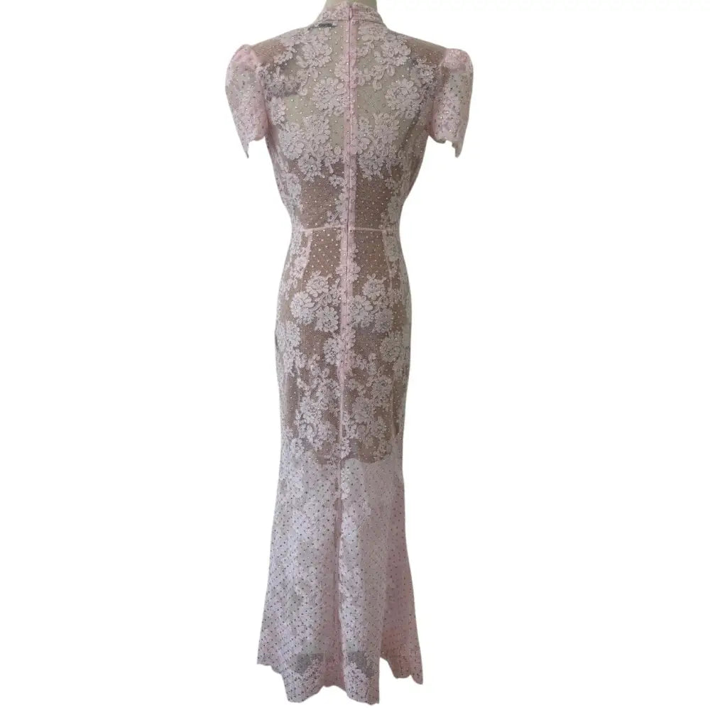 Self-Portrait Pink Rhinestone Lace Midi Dress - Dress