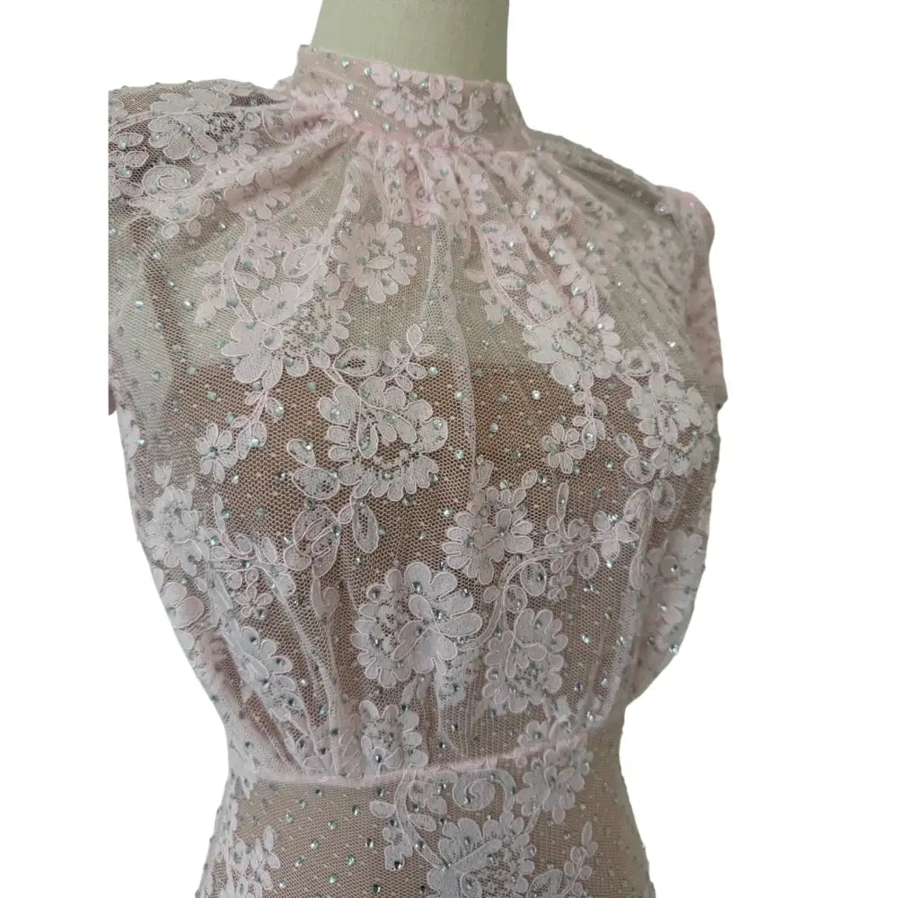 Self-Portrait Pink Rhinestone Lace Midi Dress - Dress