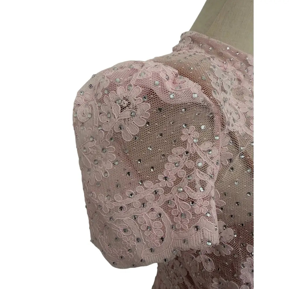 Self-Portrait Pink Rhinestone Lace Midi Dress - Dress