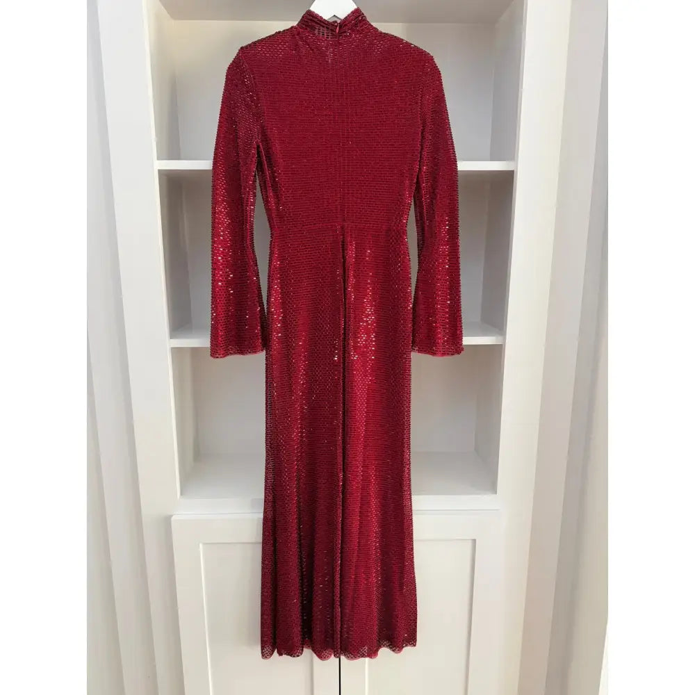Self-Portrait Red Rhinestone Mesh Twist Midi Dress