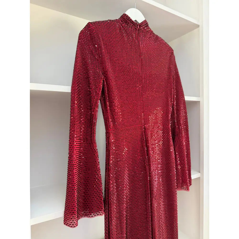 Self-Portrait Red Rhinestone Mesh Twist Midi Dress