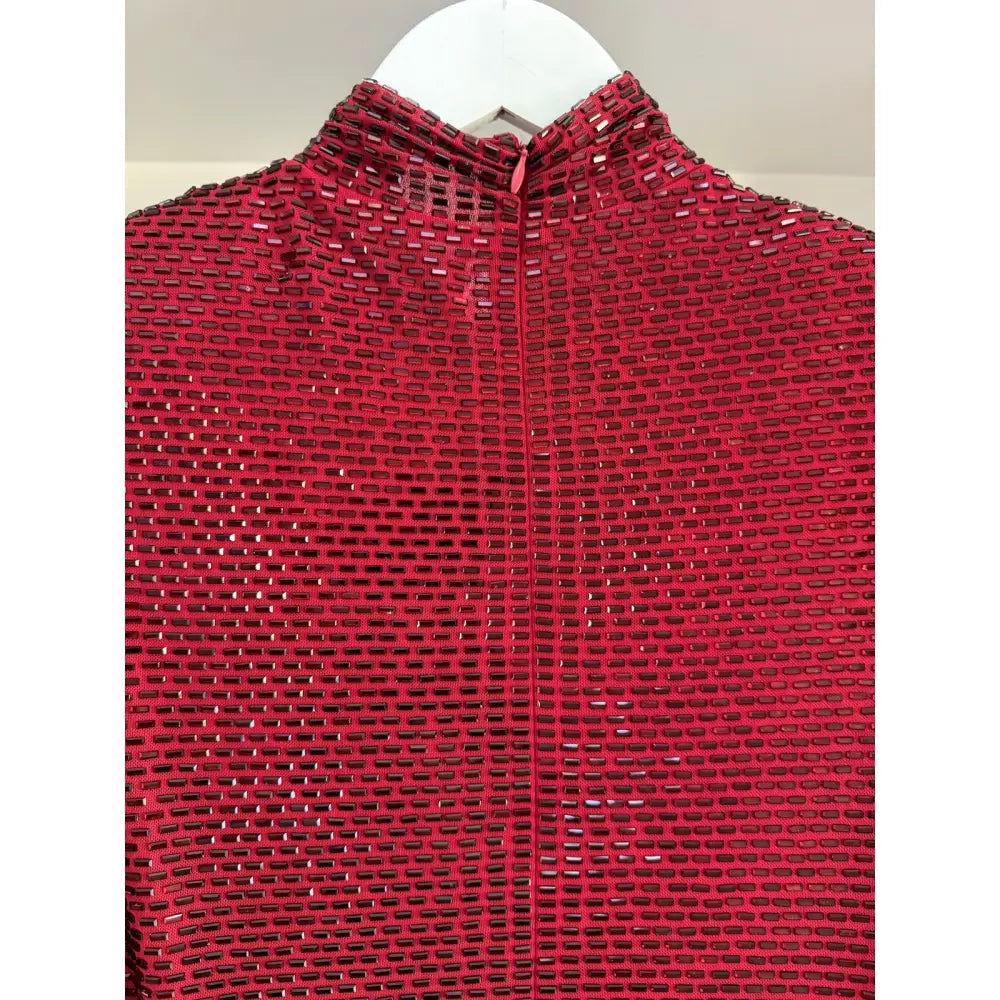 Self-Portrait Red Rhinestone Mesh Twist Midi Dress