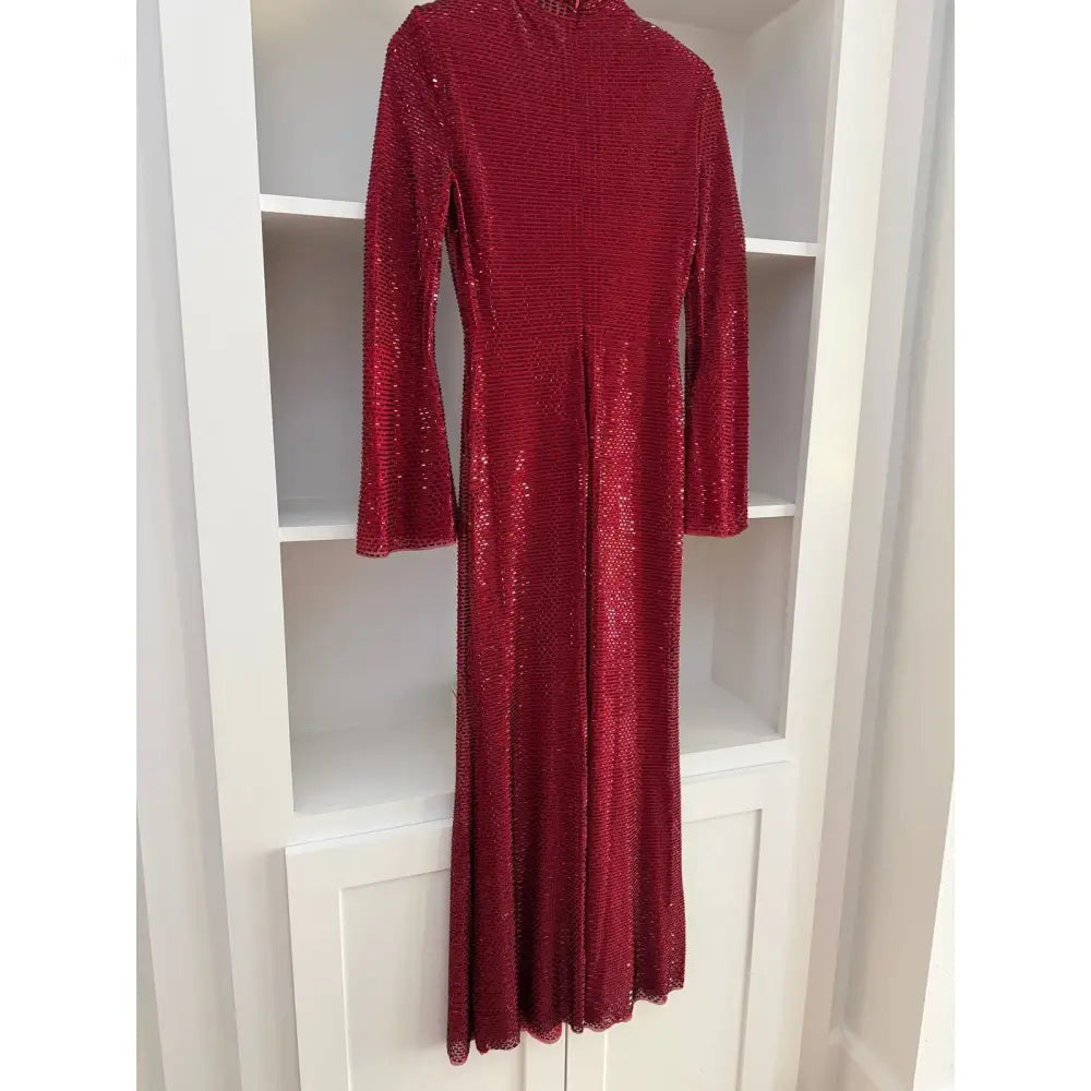 Self-Portrait Red Rhinestone Mesh Twist Midi Dress