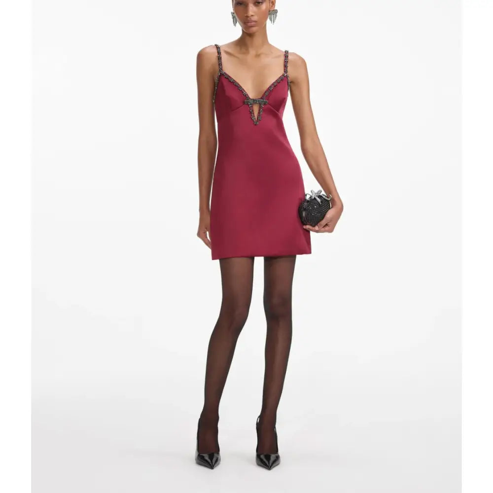 self-portrait Satin Strappy Mini Dress in Burgundy - 4 - Dress