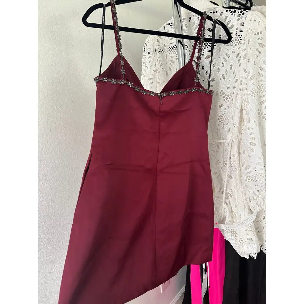 self-portrait Satin Strappy Mini Dress in Burgundy - 4 - Dress