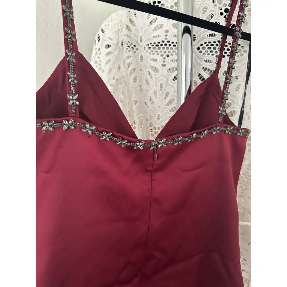 self-portrait Satin Strappy Mini Dress in Burgundy - 4 - Dress