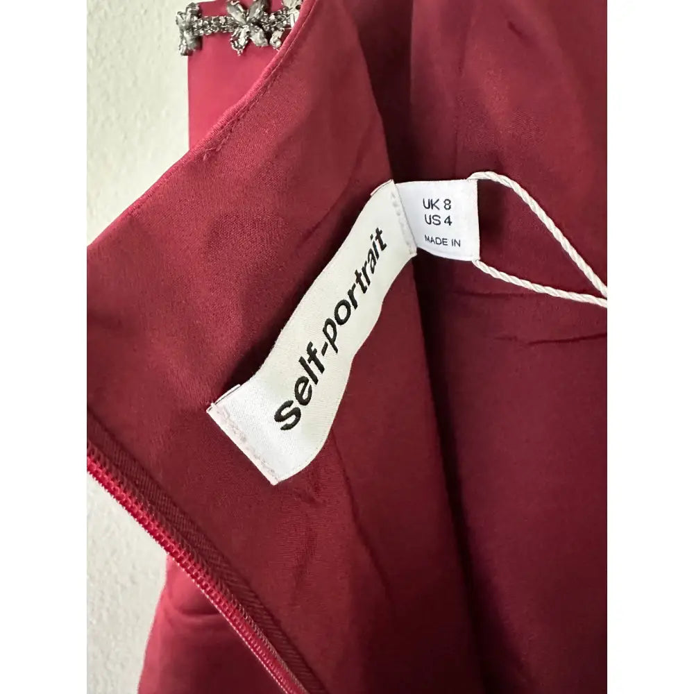 self-portrait Satin Strappy Mini Dress in Burgundy - 4 - Dress