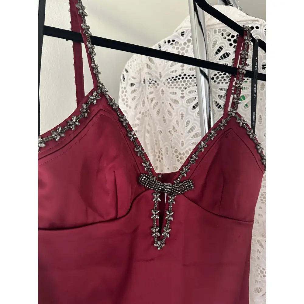 self-portrait Satin Strappy Mini Dress in Burgundy - 4 - Dress