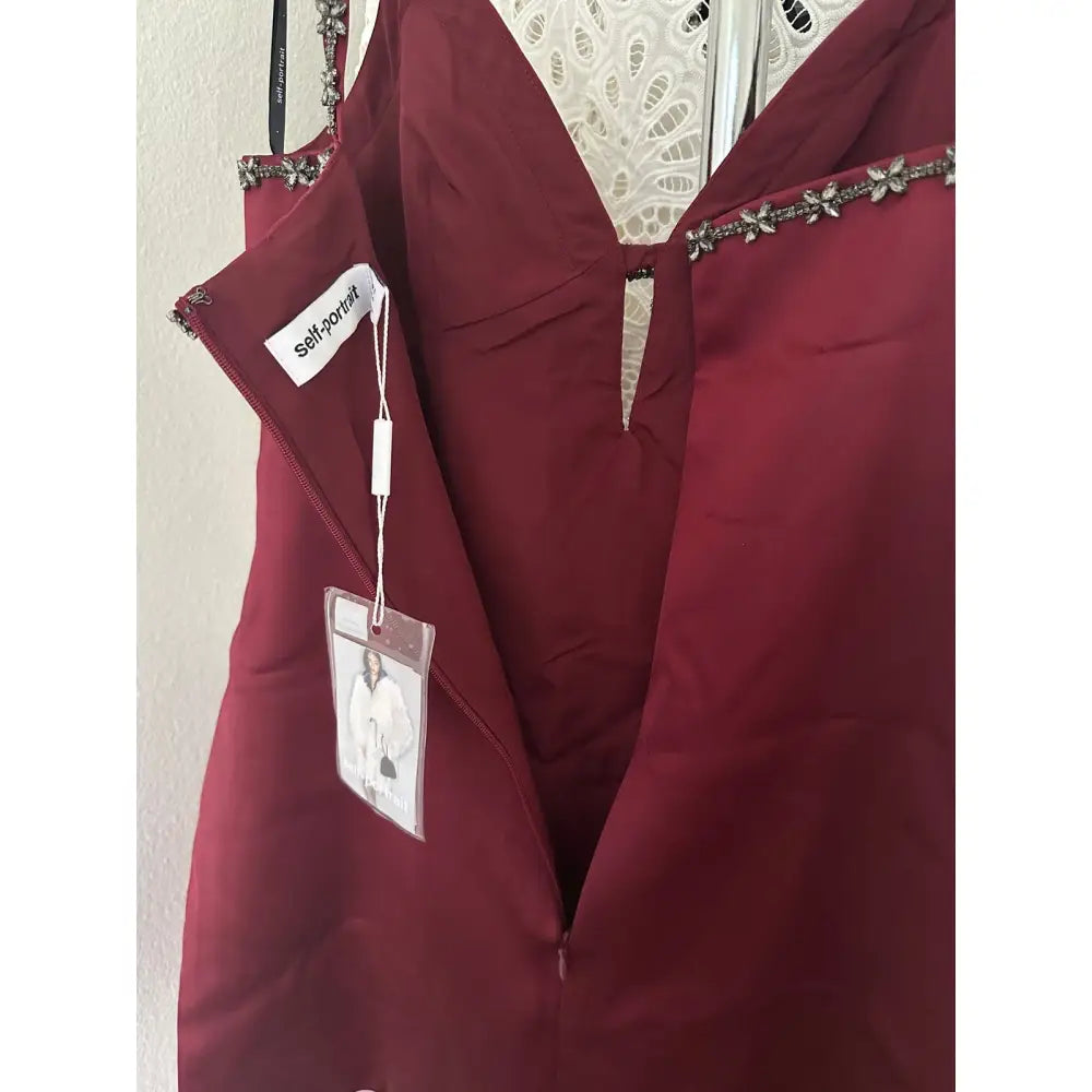 self-portrait Satin Strappy Mini Dress in Burgundy - 4 - Dress
