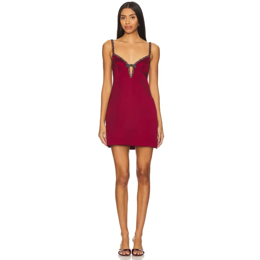 self-portrait Satin Strappy Mini Dress in Burgundy - 4 - Dress