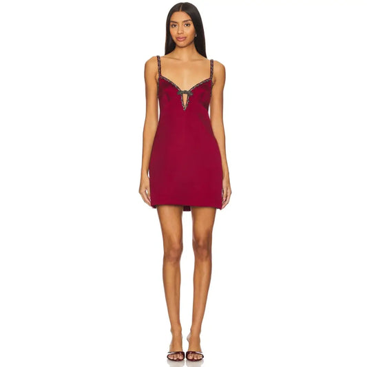 self-portrait Satin Strappy Mini Dress in Burgundy - 4 - Dress
