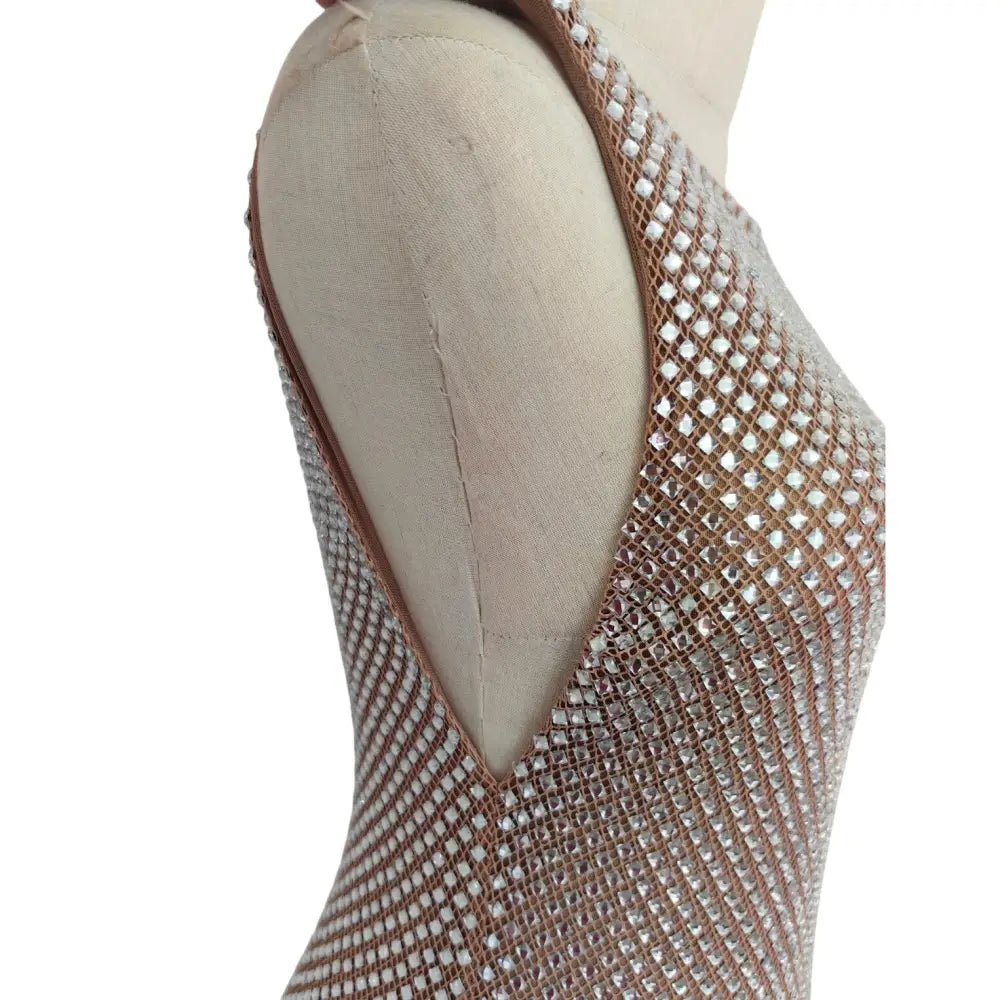 Self-Portrait Silver Rhinestone Mesh Midi Dress