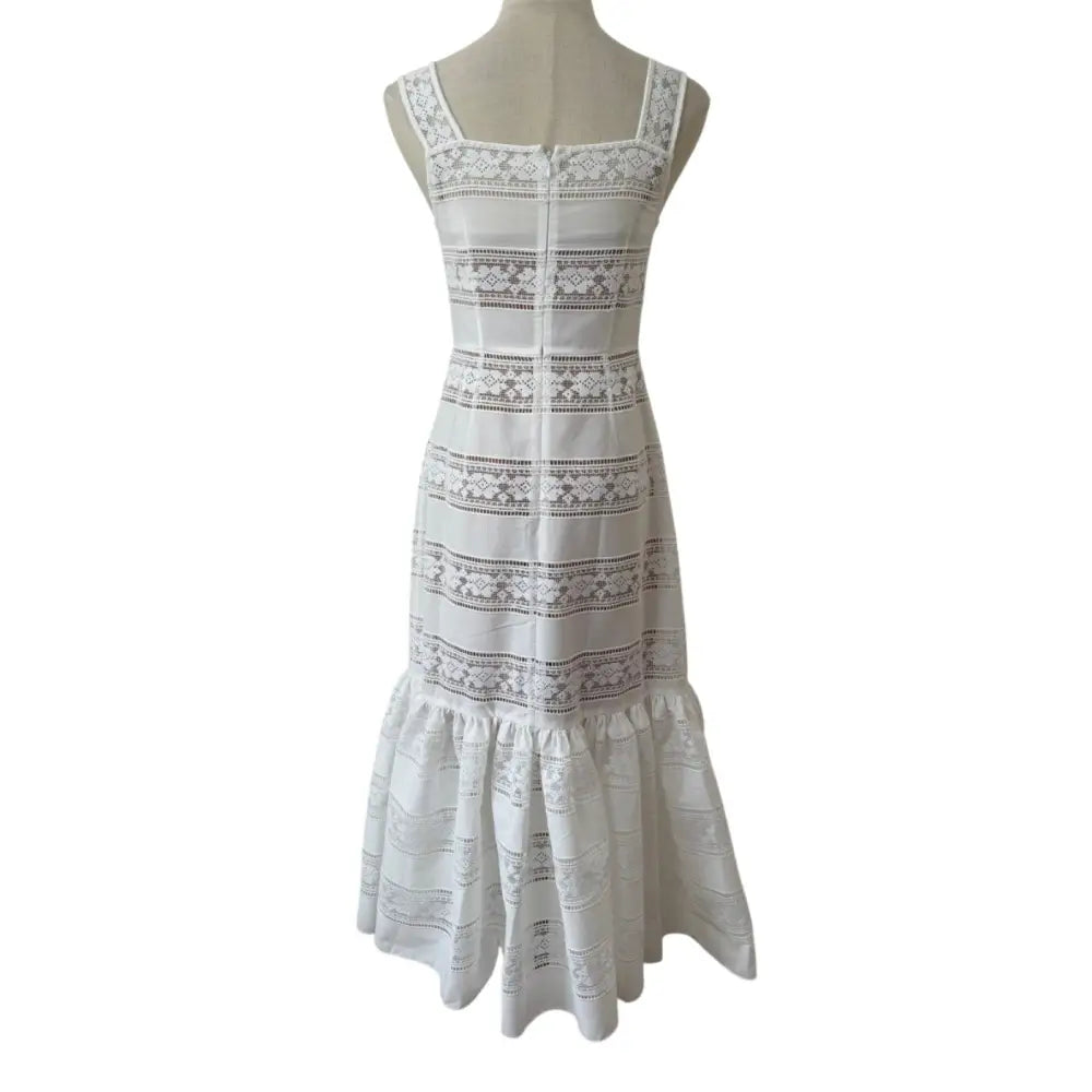 Self Portrait White Cotton Embroidered Midi Dress - Dress