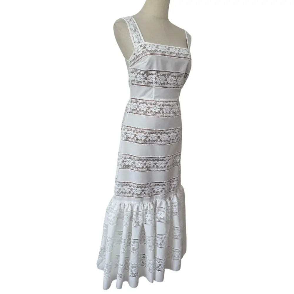 Self Portrait White Cotton Embroidered Midi Dress - Dress