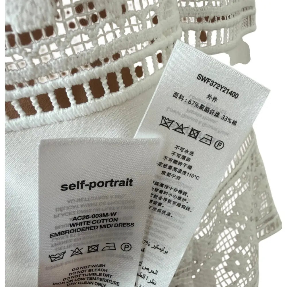 Self Portrait White Cotton Embroidered Midi Dress - Dress