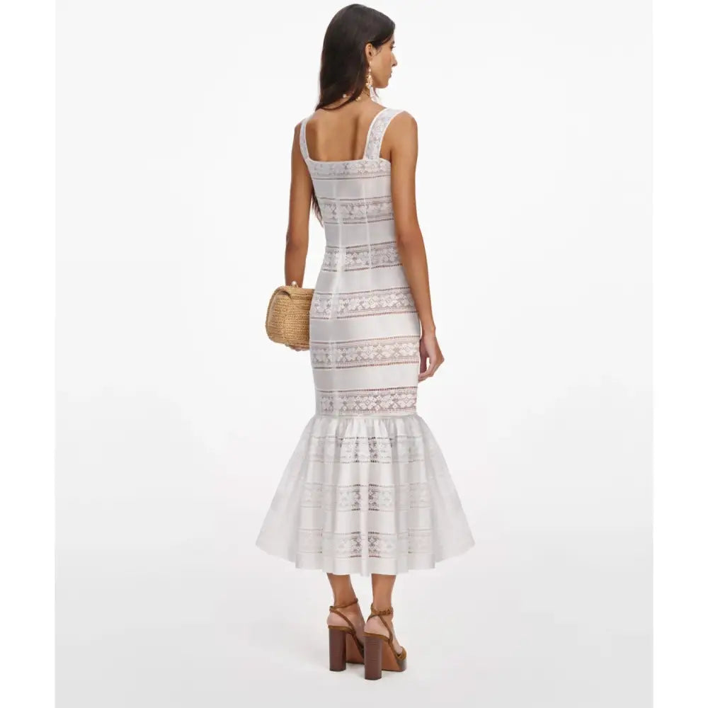 Self Portrait White Cotton Embroidered Midi Dress - Dress