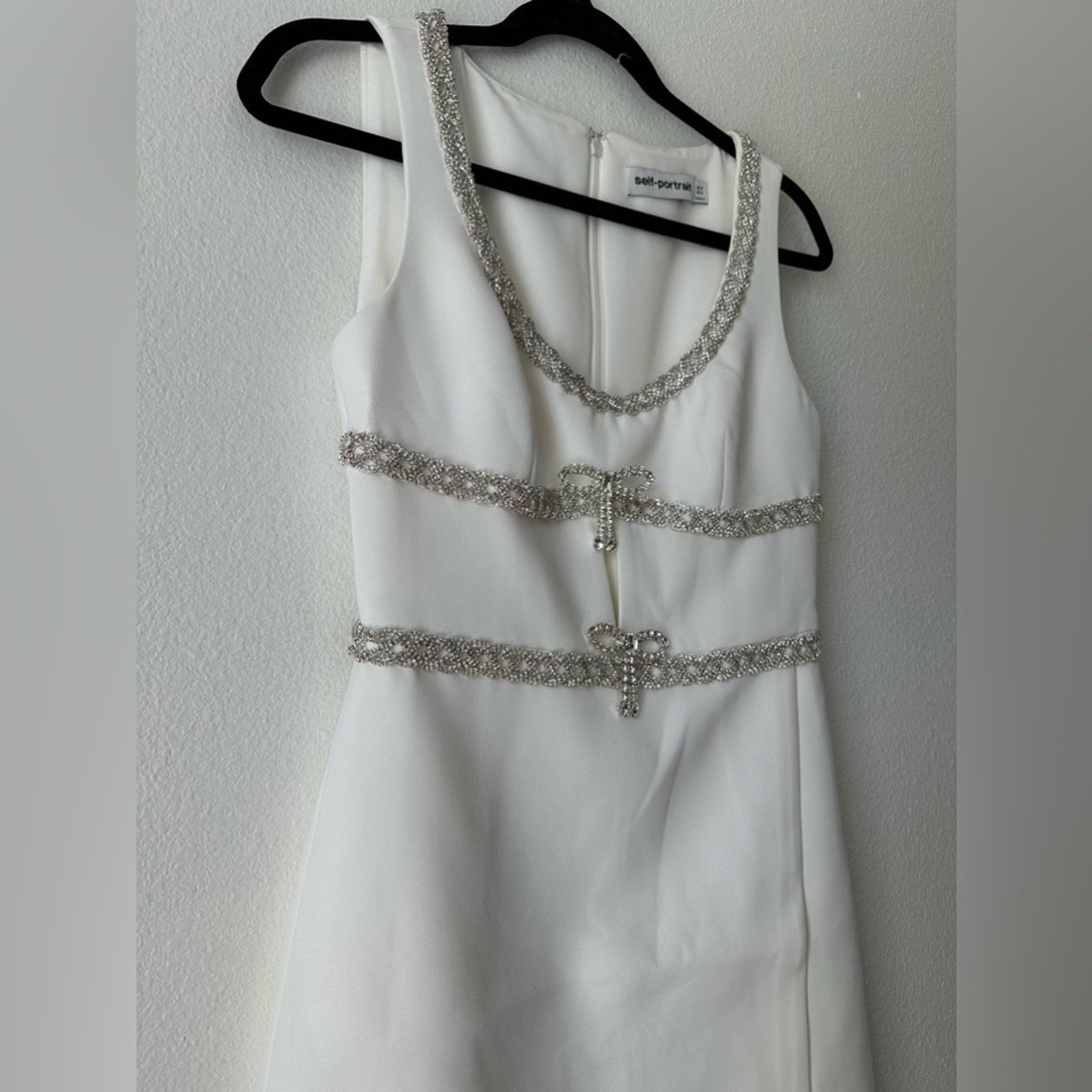 SELF PORTRAIT White Diamante Bow Trim Mini Dress - Self - Portrait Bernardi Collective