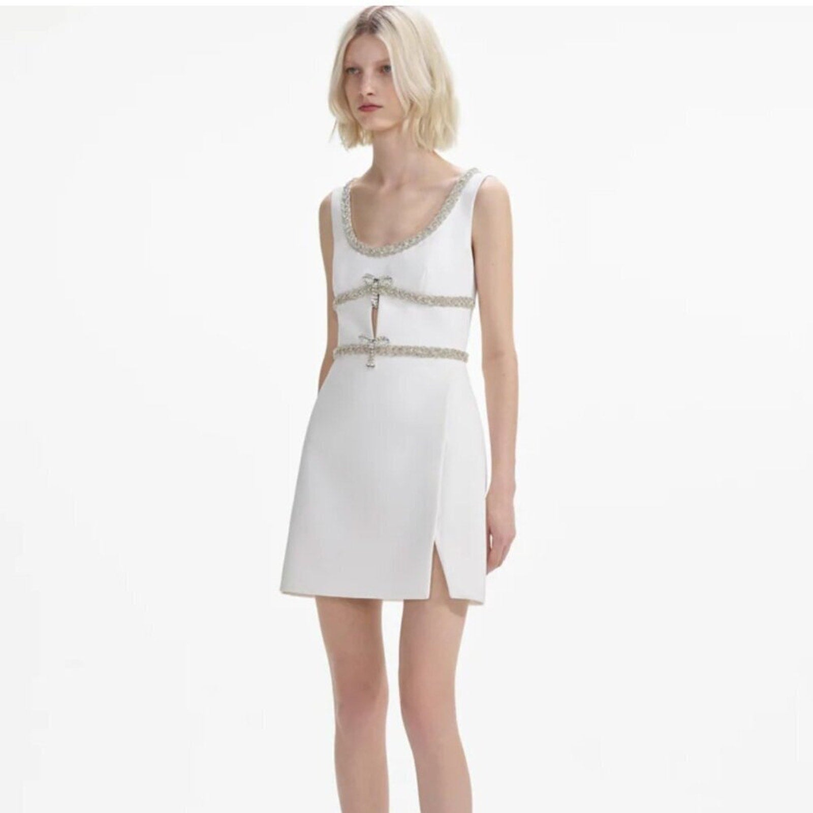 SELF PORTRAIT White Diamante Bow Trim Mini Dress - Self - Portrait Bernardi Collective