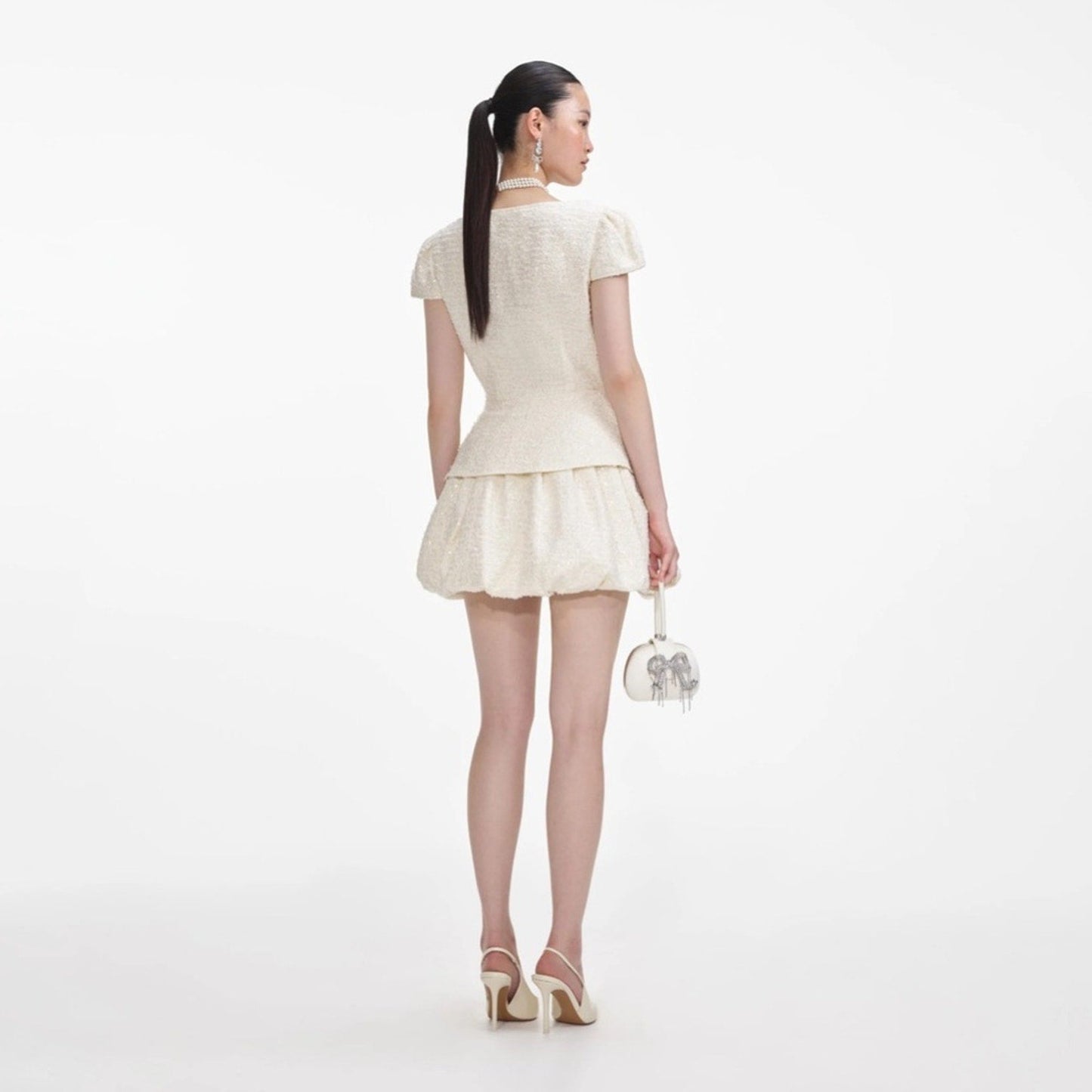 SELF - PORTRAIT White Embellished sequined bouclé mini dress - Self - Portrait Bernardi Collective