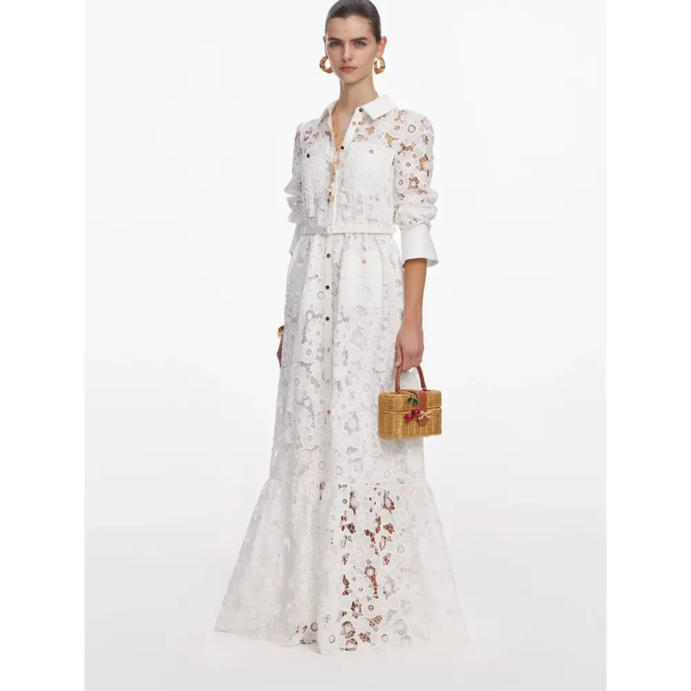 Self Portrait White Lace Collared Maxi Dress - Dress