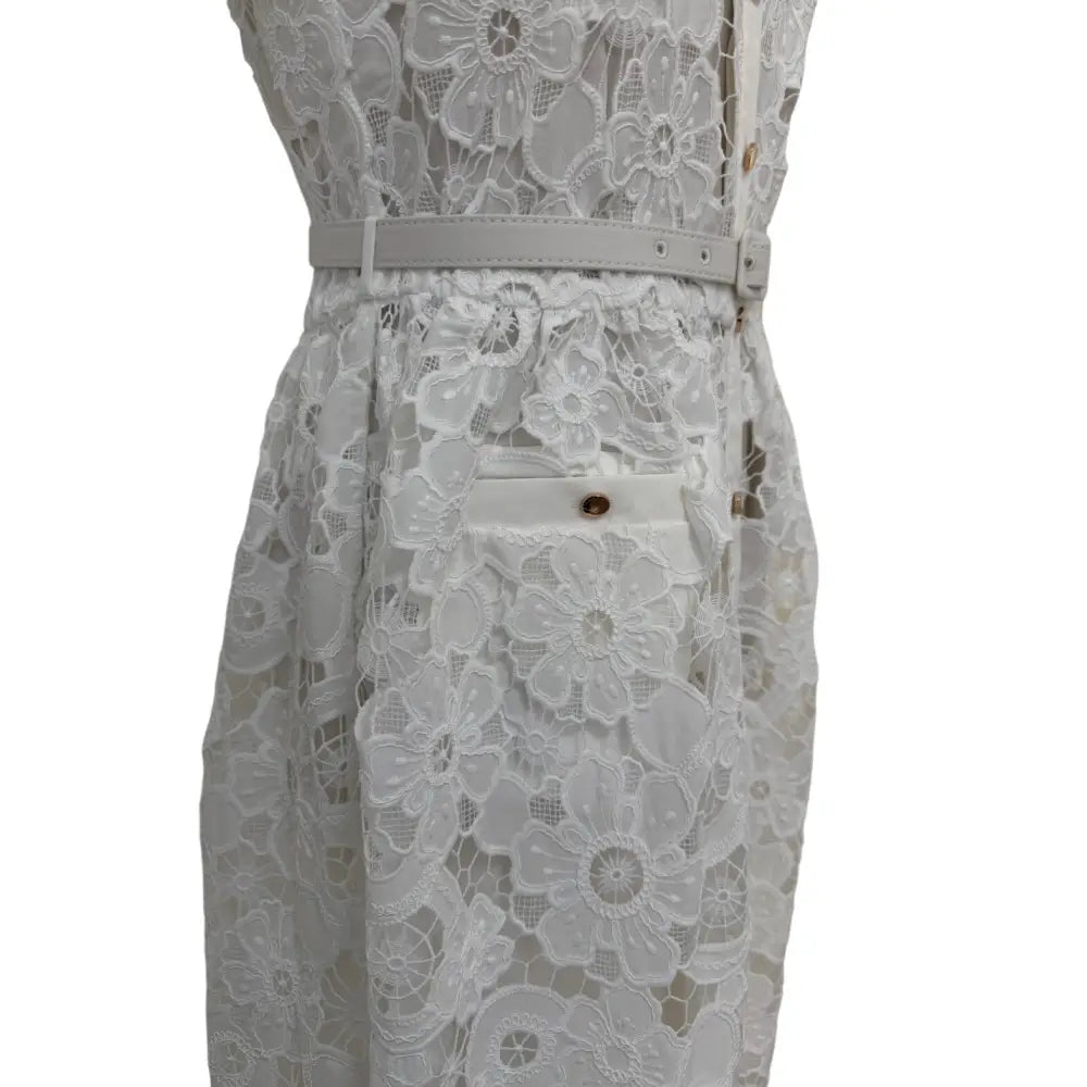 Self Portrait White Lace Collared Maxi Dress - Dress