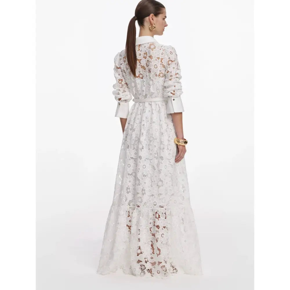 Self Portrait White Lace Collared Maxi Dress - Dress