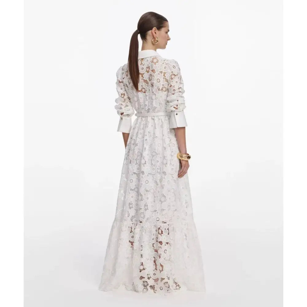 Self Portrait White Lace Collared Maxi Dress - Dress
