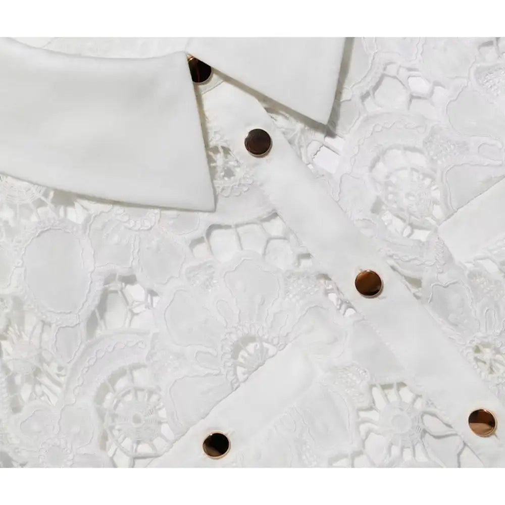 Self Portrait White Lace Collared Maxi Dress - Dress