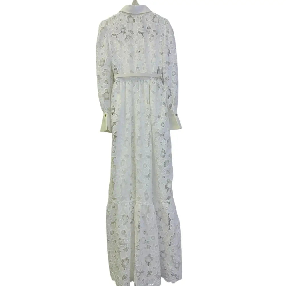 Self Portrait White Lace Collared Maxi Dress - Dress