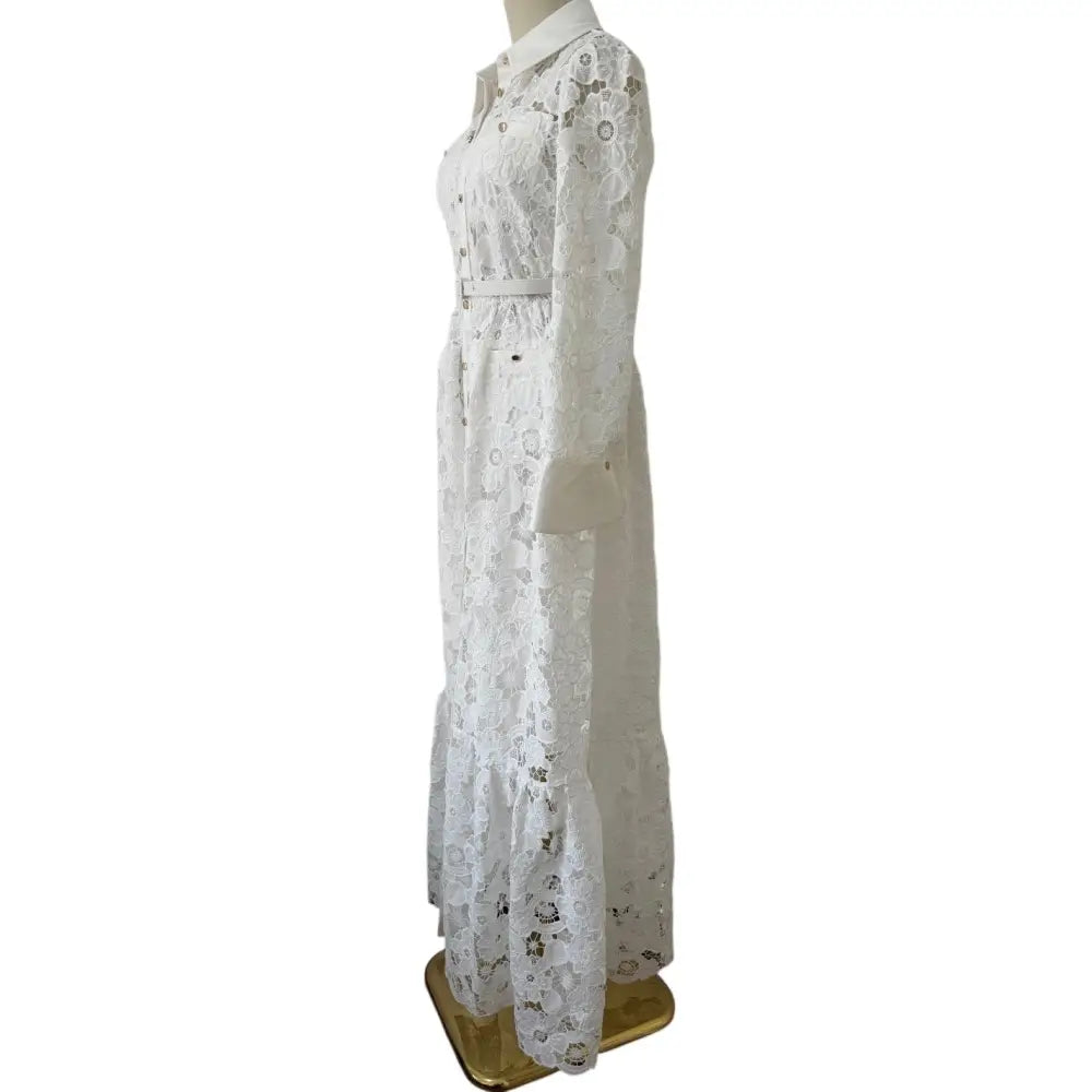 Self Portrait White Lace Collared Maxi Dress - Dress